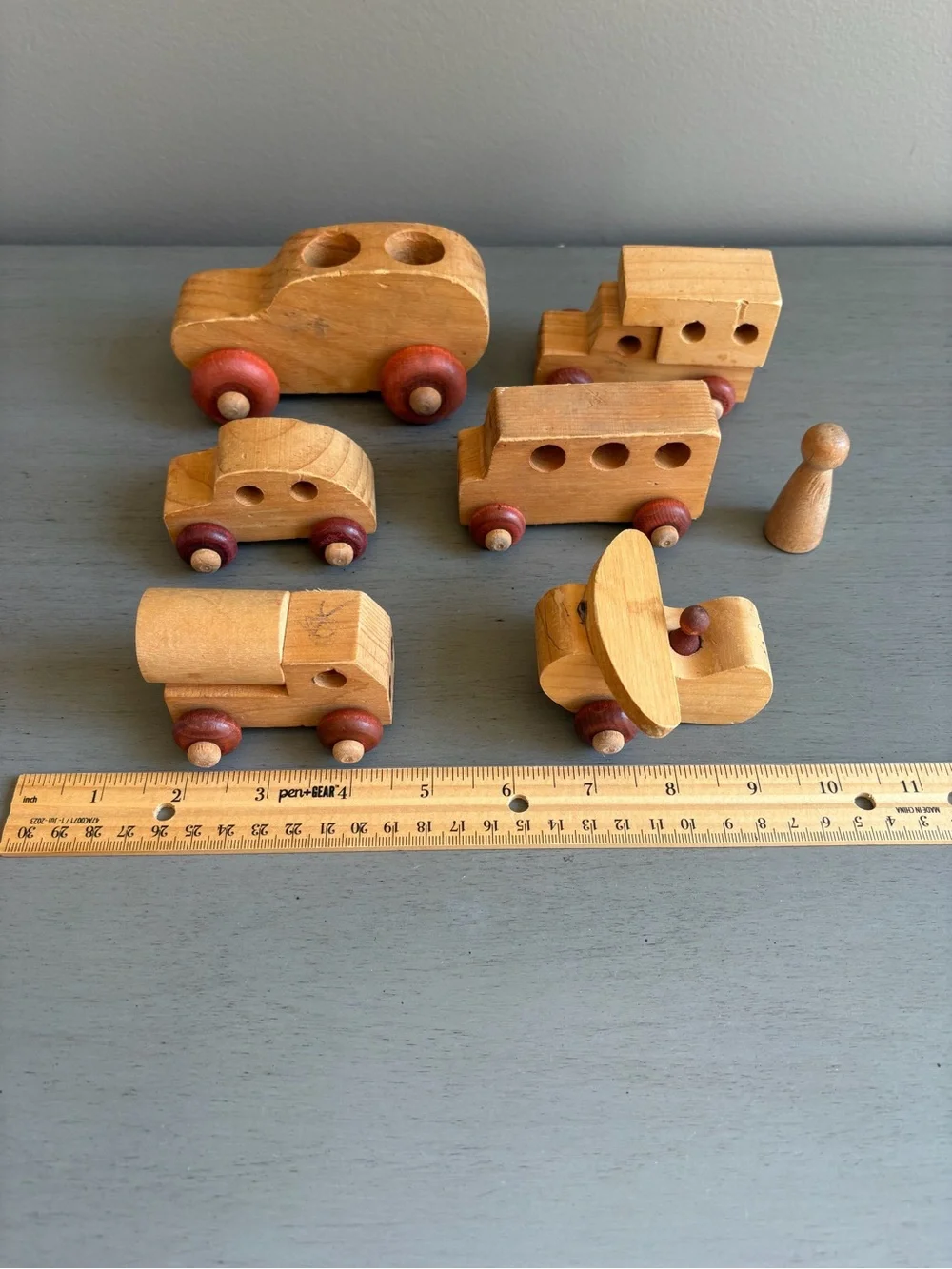 Vintage Montgomery School House Vermont Wooden Vehicles & Plane Toy Lot of 7